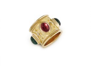 Pink and Blue-Green Templar Band Ring