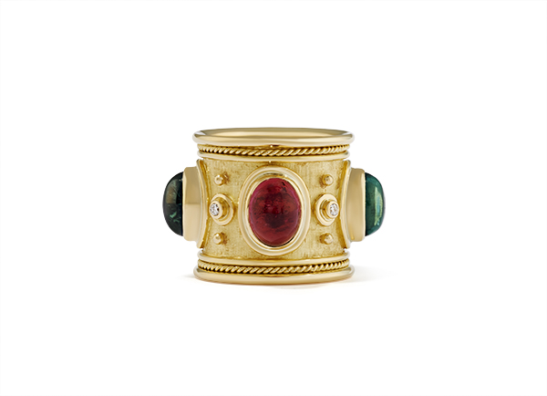 Pink and Blue-Green Templar Band Ring