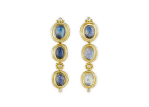 Blue Moonstone and Diamond Drop Earrings