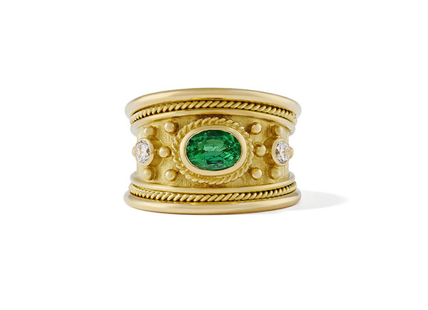 Emerald and Diamond Tapered Templar Ring