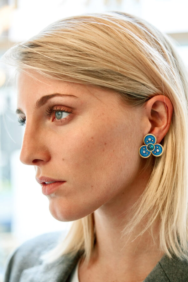 Blue Tourmaline Trefoil Earrings