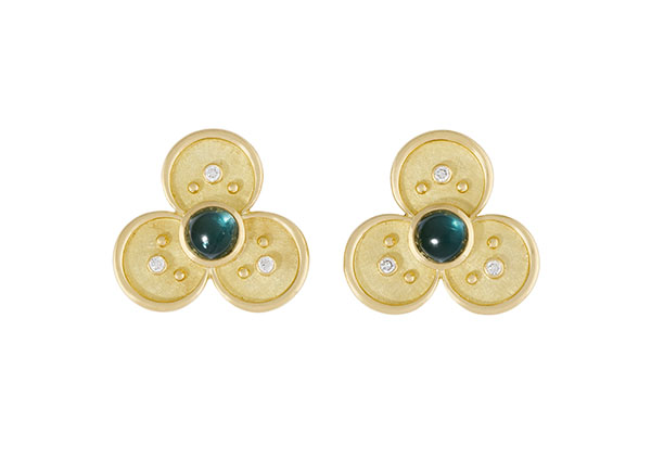 Blue Tourmaline Trefoil Earrings