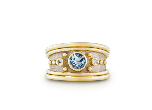 Aquamarine and Diamond Tapered Templar Ring