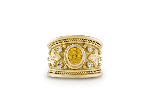 Yellow Sapphire and Diamond Tapered Templar Ring