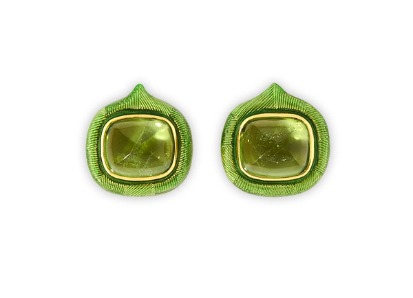 Peridot and Green Enamel Earrings
