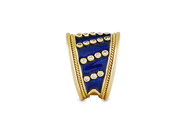 Diamond and Blue Enamel Tapered Ring