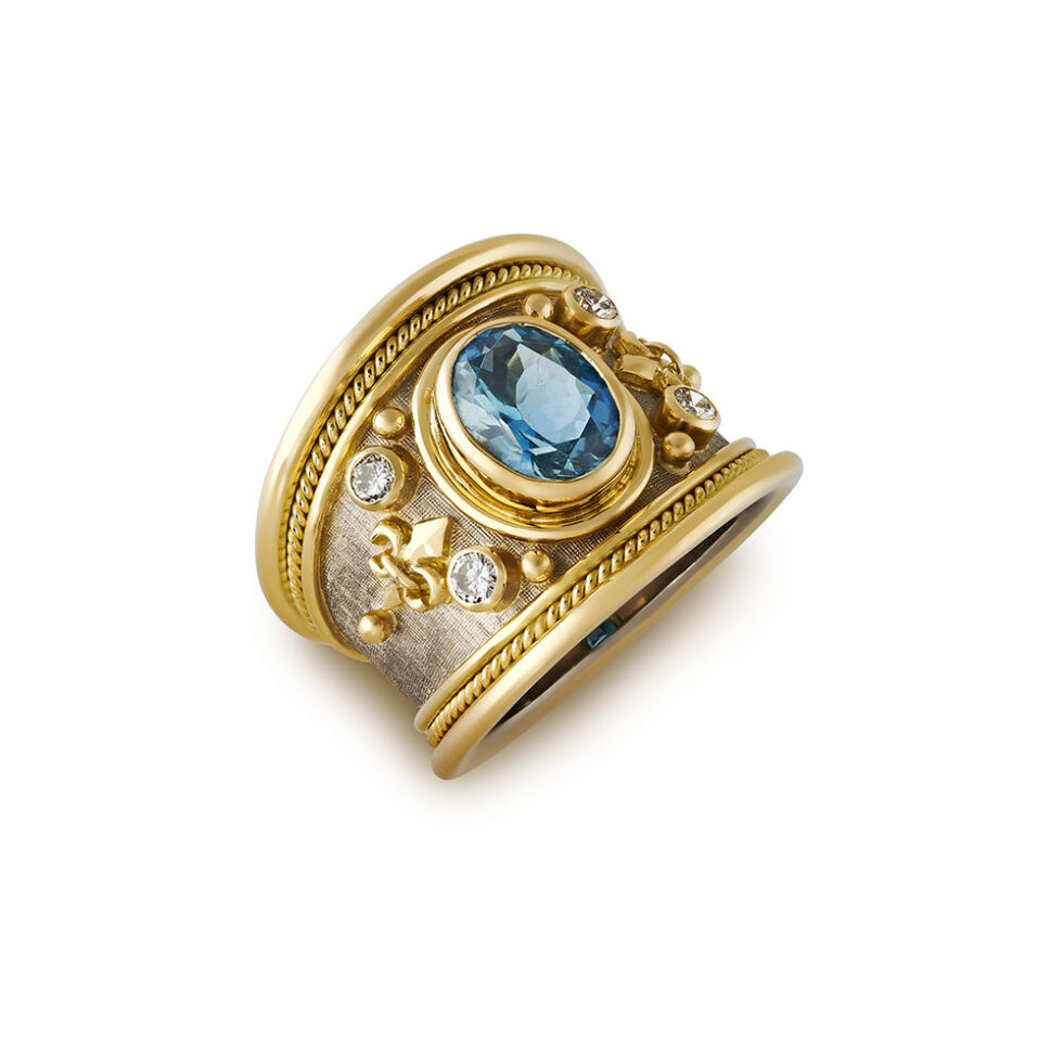 Aquamarine and Diamond Tapered Templar Ring