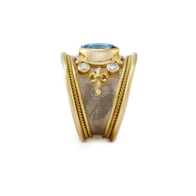 Aquamarine and Diamond Tapered Templar Ring