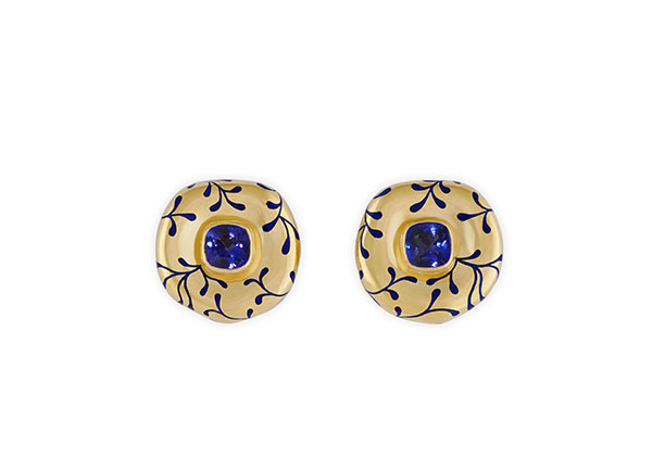 Tanzanite Earrings with Blue Enamel