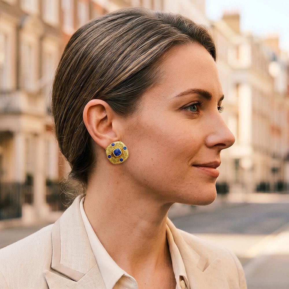 18ct Gold Ottoman Earrings with Tanzanites