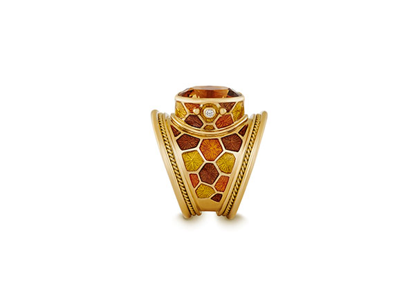 Copper Tourmaline and Enamel Tapered Templar Ring