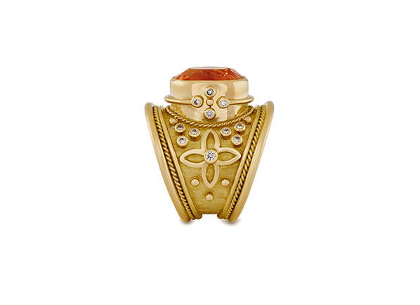 Mandarin Garnet and Diamond Tapered Templar Ring