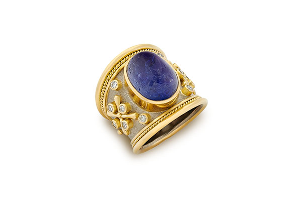 Tapered Templar Ring with Tanzanite and Diamonds