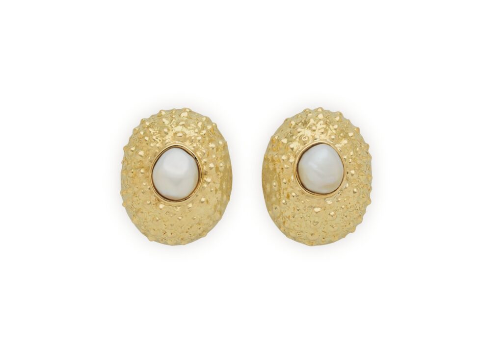 Gold Sea Urchin and Pearl Earrings