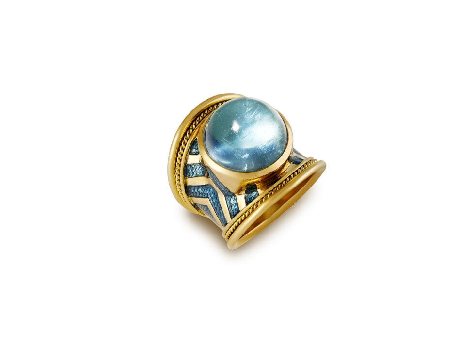 Aquamarine and Blue Chevron Tapered Templar Ring