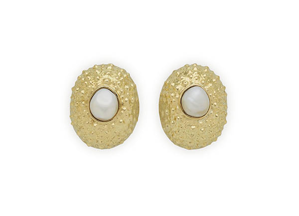 Gold Sea Urchin and Pearl Earrings