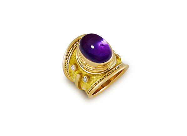 Amethyst and Yellow Enamel Tapered Templar Ring