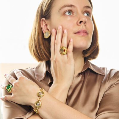 Green Tourmaline and Enamel Charlemagne Ring