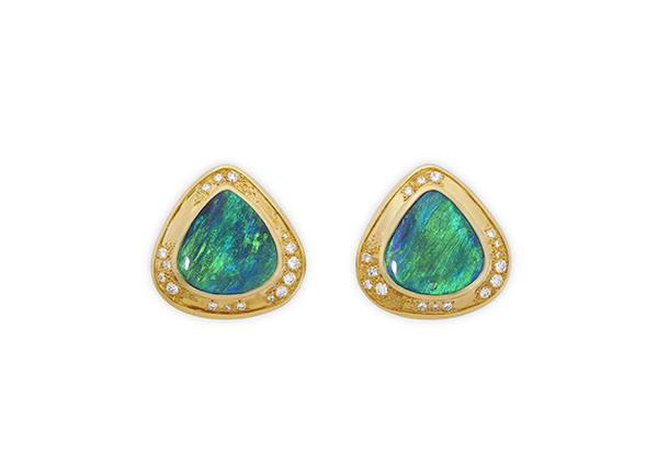Black Opal and Diamond Earrings
