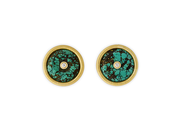 Tibetan Turquoise and Diamond Earrings