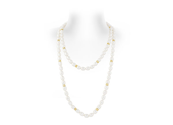 Freshwater Cultured Pearl Necklace with Gold Rondelles