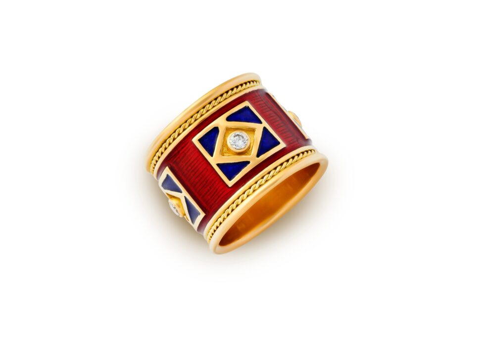 Diamond and Enamel Templar Band Ring