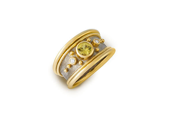 Yellow Sapphire and Diamond Narrow Tapered Templar Ring