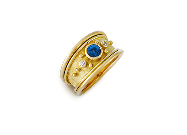 Sapphire and Diamond Narrow Tapered Templar Ring