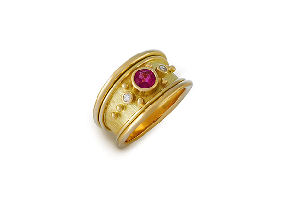 Pink Tourmaline and Diamond Narrow Tapered Templar Ring