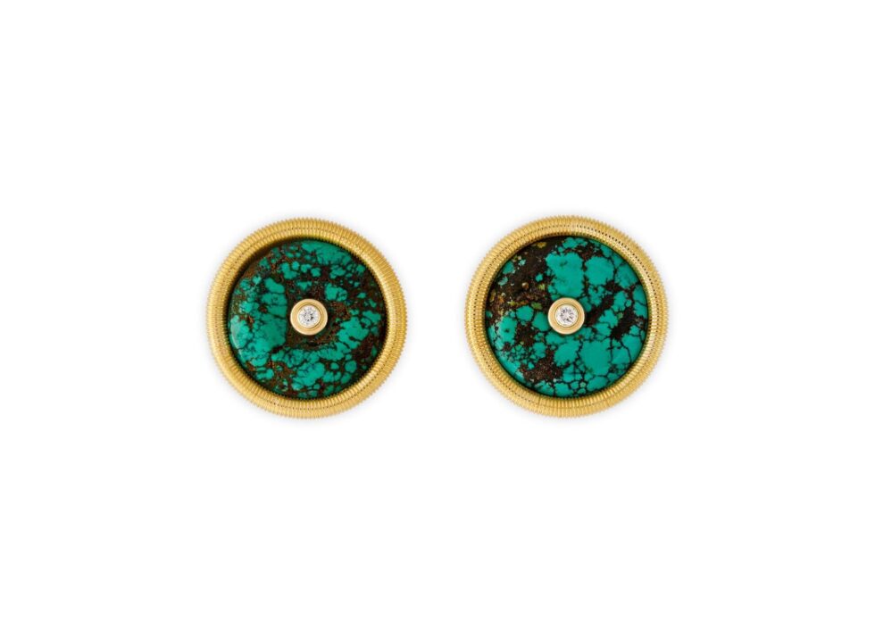 Tibetan Turquoise and Diamond Earrings