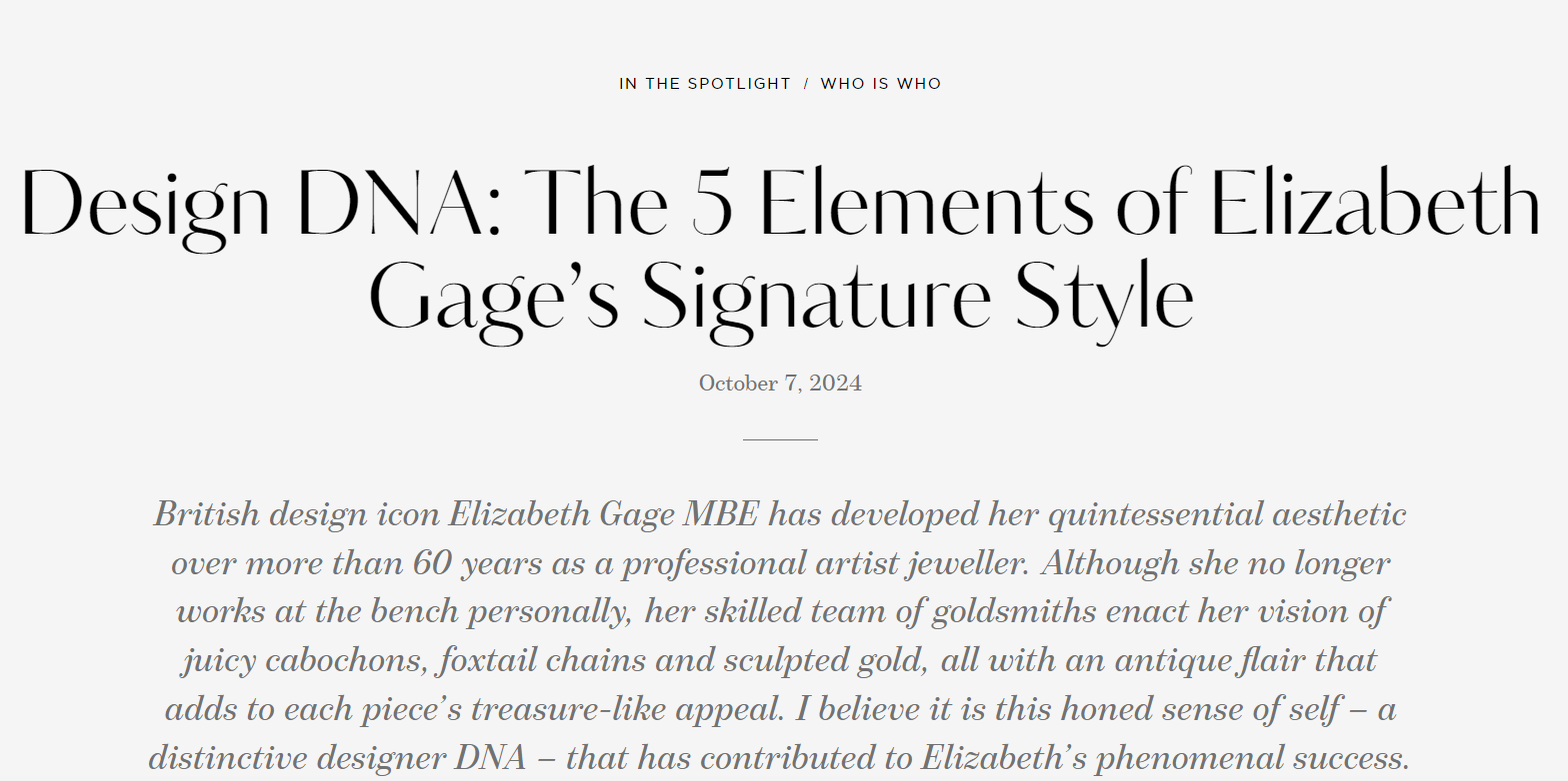 Katarina Perez: The 5 Elements of Elizabeth Gage’s Signature Style