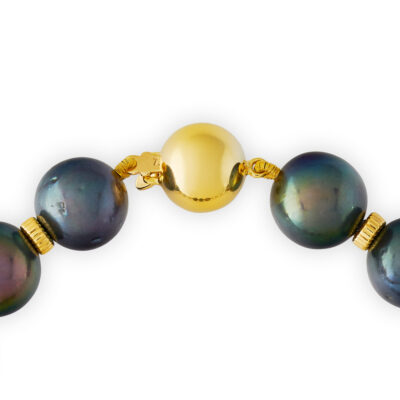 Black and Grey Cultured Pearl Bracelet with Gold Rondelles