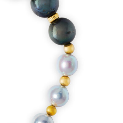 Black and Grey Cultured Pearl Bracelet with Gold Rondelles