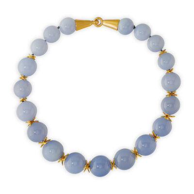 Chalcedony Necklace with Gold Rondelles