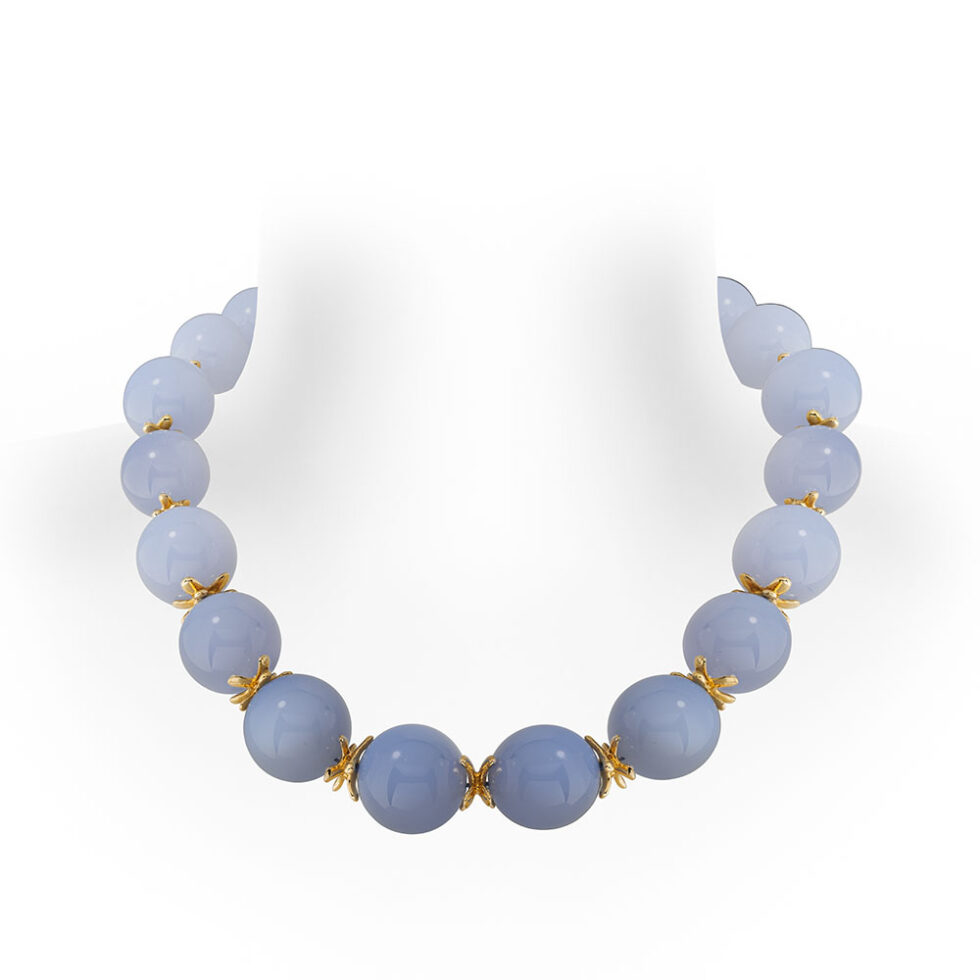 Chalcedony Necklace with Gold Rondelles