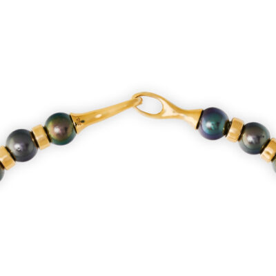 Black and Silver-Grey Cultured Pearl Necklace and Gold Rondelles