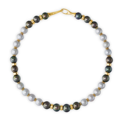 Black and Silver-Grey Cultured Pearl Necklace and Gold Rondelles