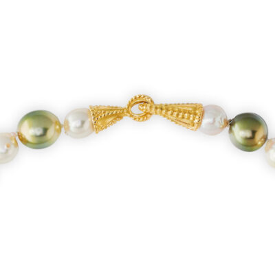 Pistachio-Green and Cream Cultured Pearl Necklace and Dragon Head Clasp