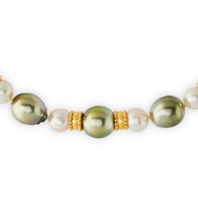 Pistachio-Green and Cream Cultured Pearl Necklace and Dragon Head Clasp