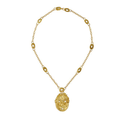 Abstract Face Gold Pendant with Granulated Gold Necklace