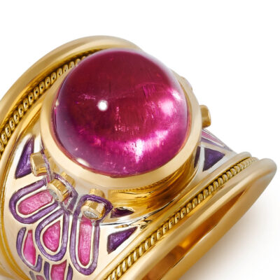 Pink Rubellite and Diamond Peacock Ring