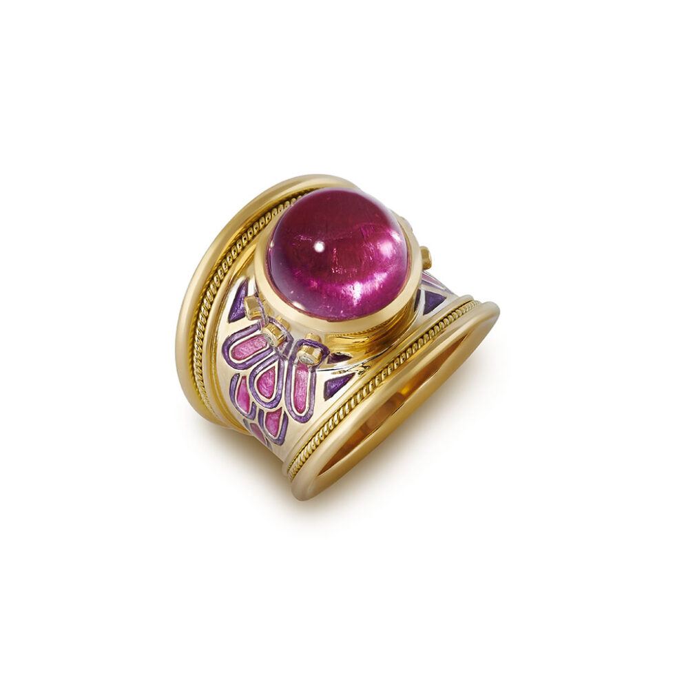 Pink Rubellite and Diamond Peacock Ring