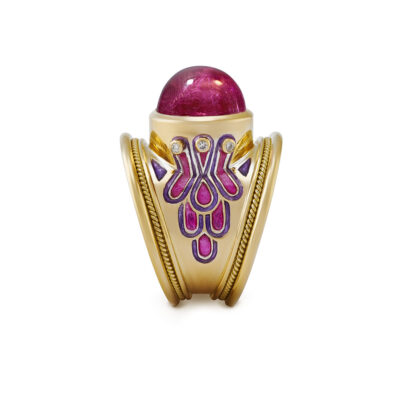 Pink Rubellite and Diamond Peacock Ring