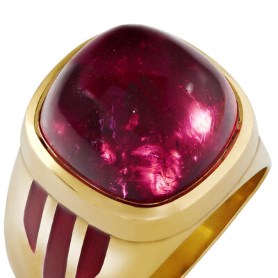 Rubelite and Red Enamel Ring