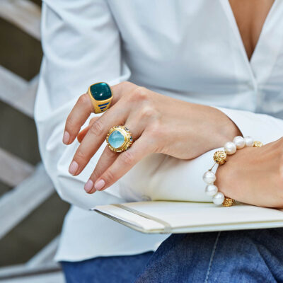 Blue Tourmaline and Enamel Ring