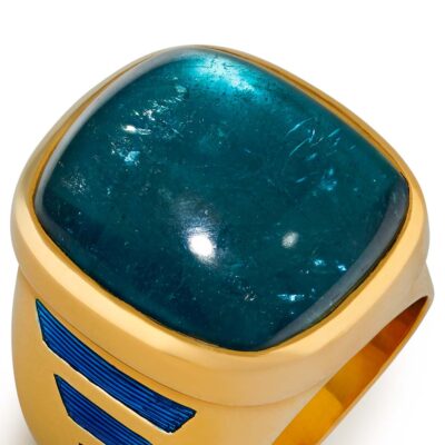 Blue Tourmaline and Enamel Ring