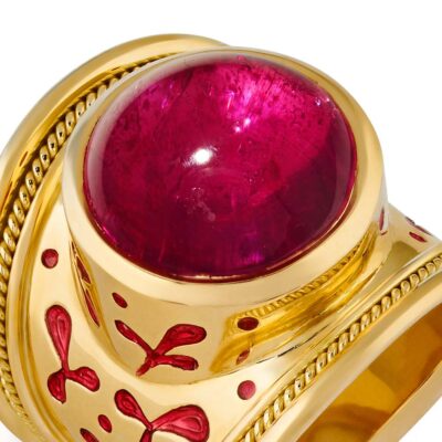 Rubellite and Enamel Tapered Templar Ring