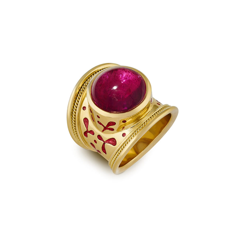 Rubellite and Enamel Tapered Templar Ring