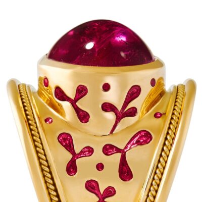 Rubellite and Enamel Tapered Templar Ring