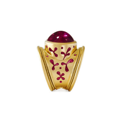 Rubellite and Enamel Tapered Templar Ring